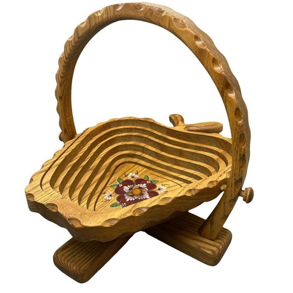 Vintage Wood Collapsible Apple Bowl Or Trivet Painted‎